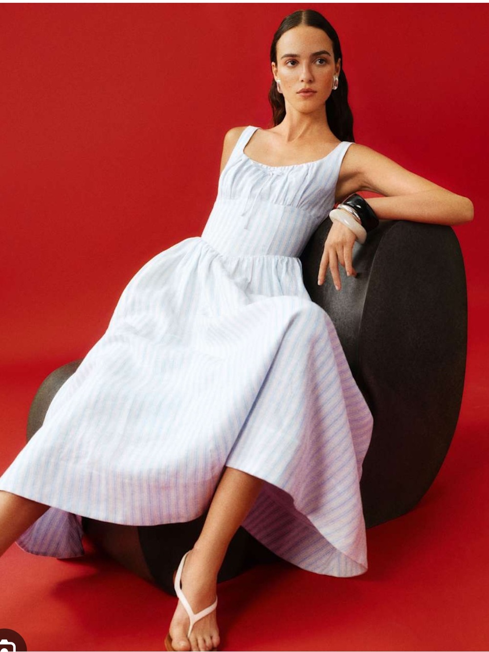 Reformation Balia linen dress Light Blue & White Striped Sleeveless Midi Dress